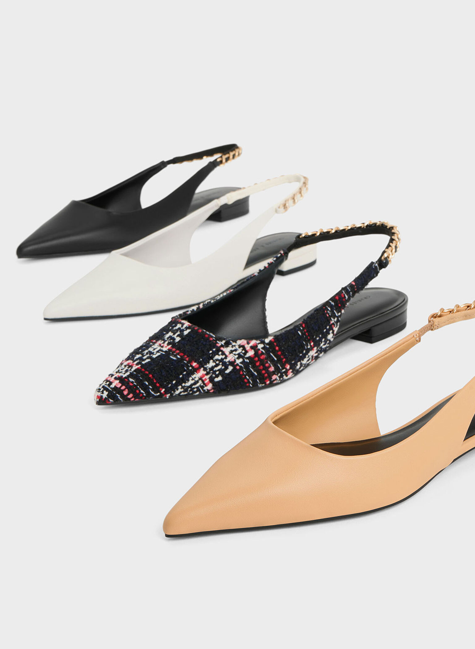 Tweed Braided-Chain Slingback Flats, Multi, hi-res