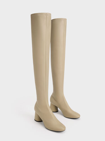 Cylindrical Heel Thigh-High Boots, Taupe, hi-res
