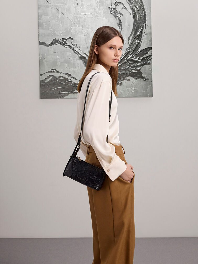 Lark Crinkle-Effect Shoulder Bag, Noir, hi-res