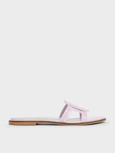 Easley Croc-Effect Cut-Out Slide Sandals, Animal Print Lilac, hi-res