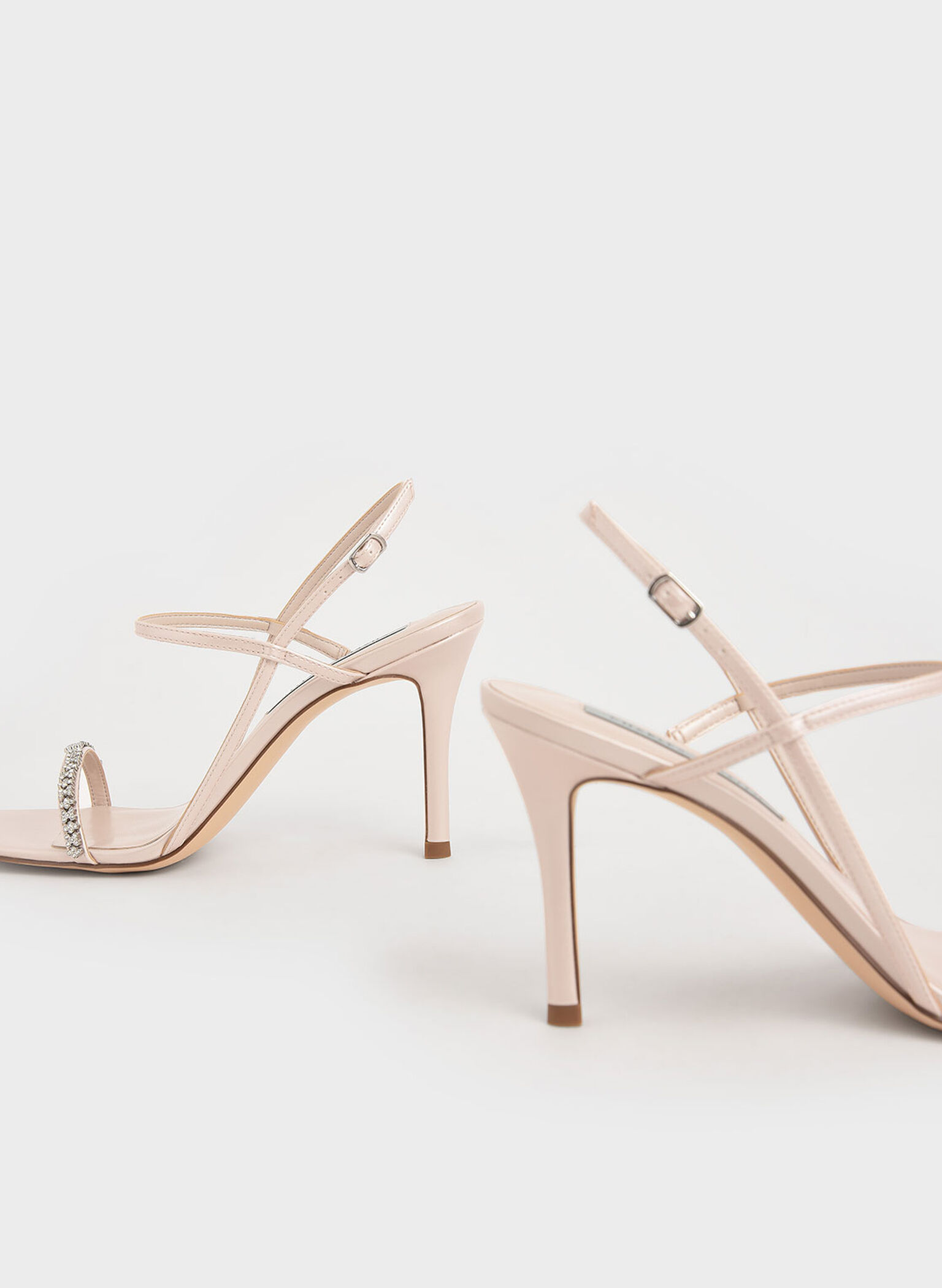 Gem-Embellished Strappy Sandals, Nude, hi-res