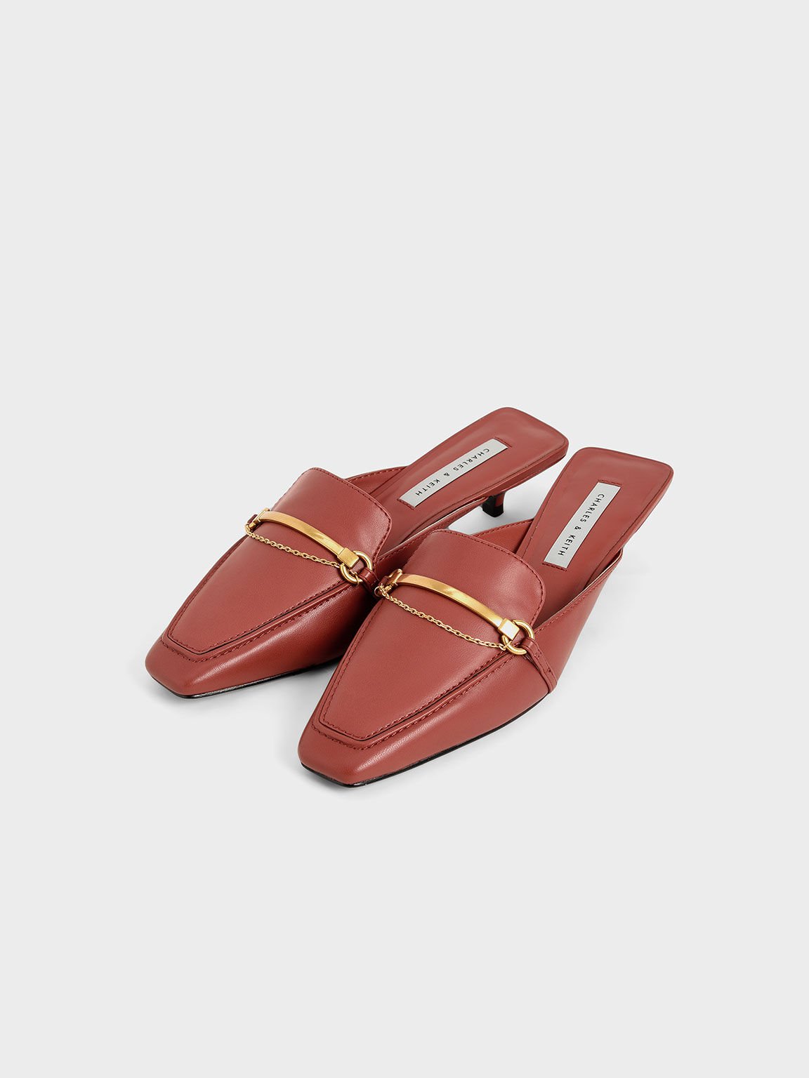 Metallic Accent Loafer Mules, Red, hi-res