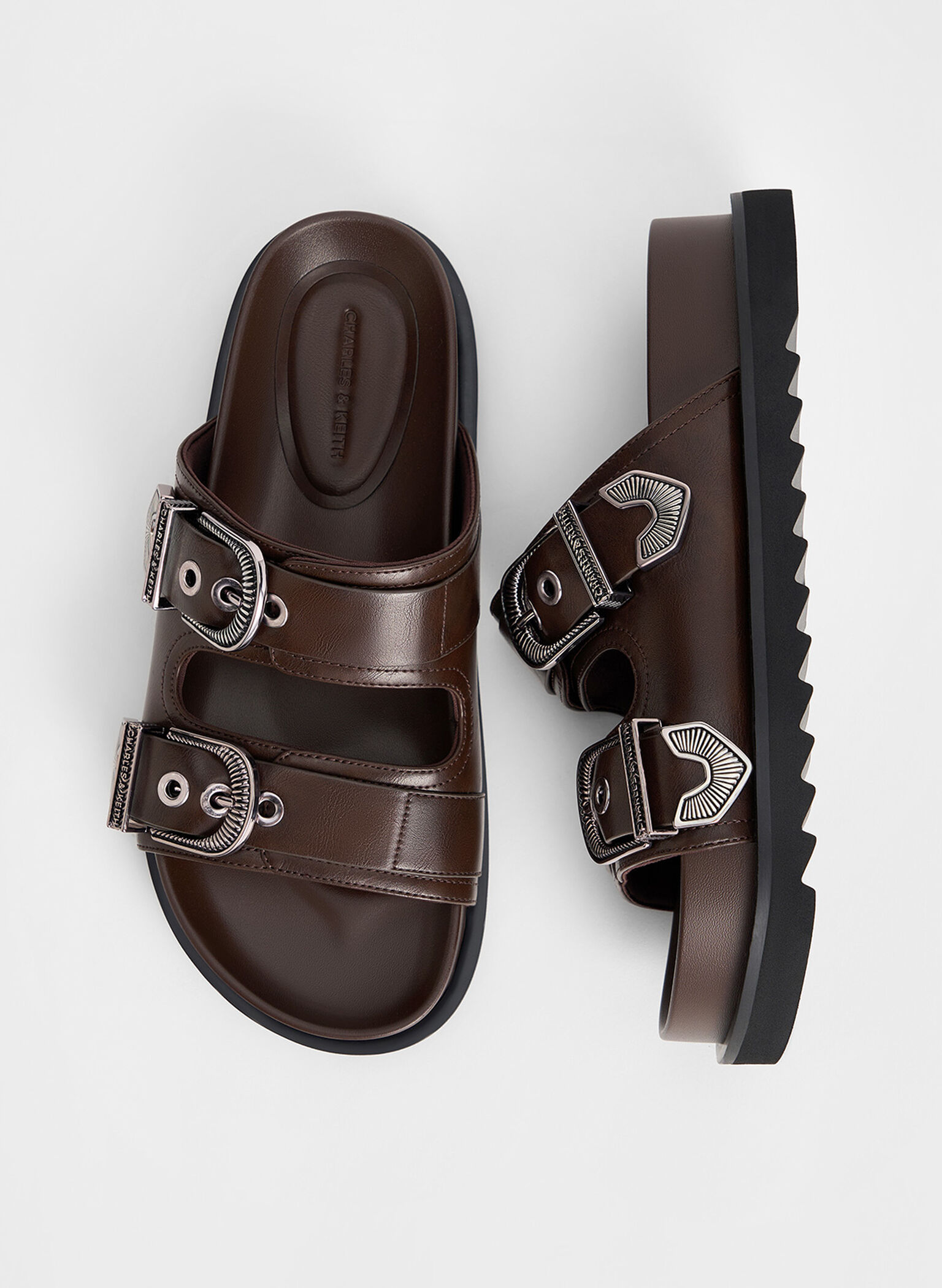 Kirke Buckled Double-Strap Sandals, Dark Brown, hi-res