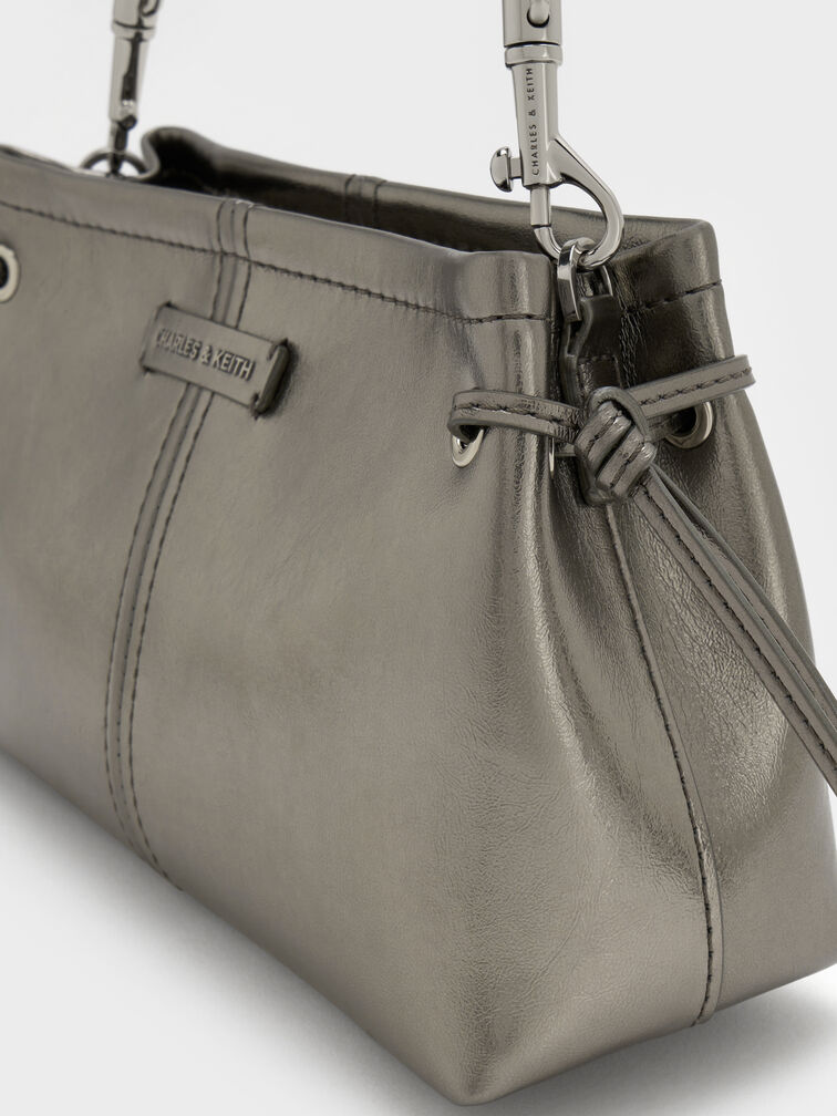 Noane Metallic Top Handle Bag, Pewter, hi-res