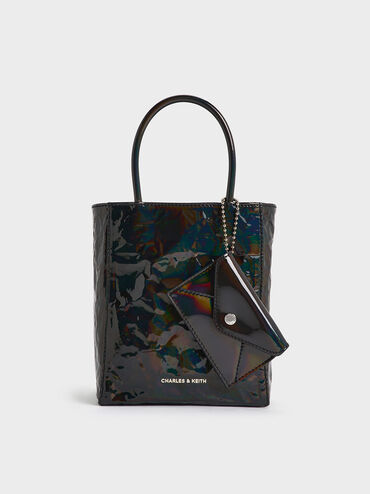 Matina Patent Crinkle-Effect Elongated Tote Bag, Prism Noir, hi-res