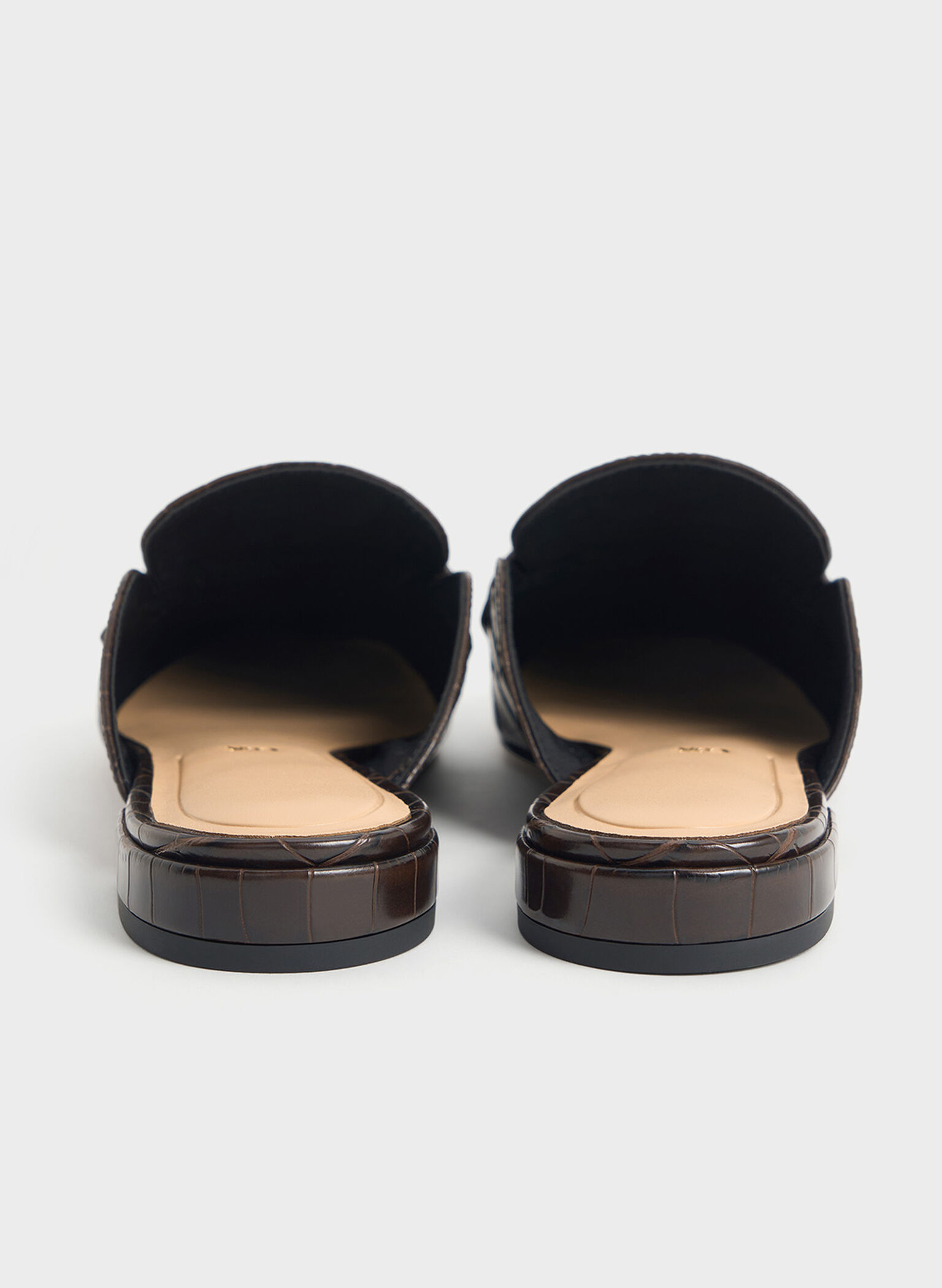 Croc-Effect Leather Metallic-Accent Loafer Mules, Dark Brown, hi-res