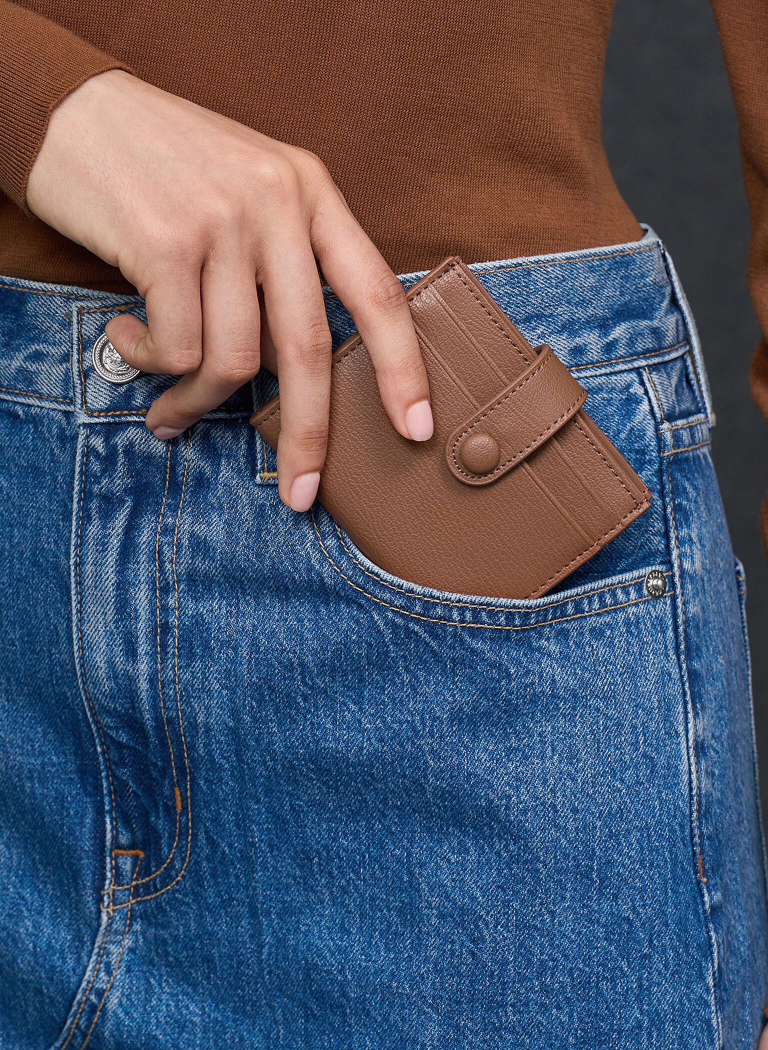 Bliss Snap Button Card Holder, Chocolate, hi-res