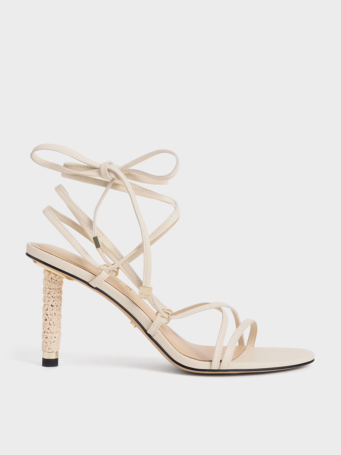 Strappy Woven Heel Tie Around Sandals Beige