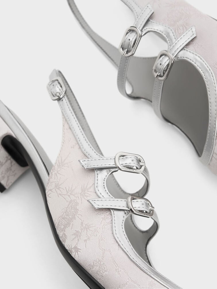 Clementine Recycled Polyester Mary Jane Pumps, Silver, hi-res