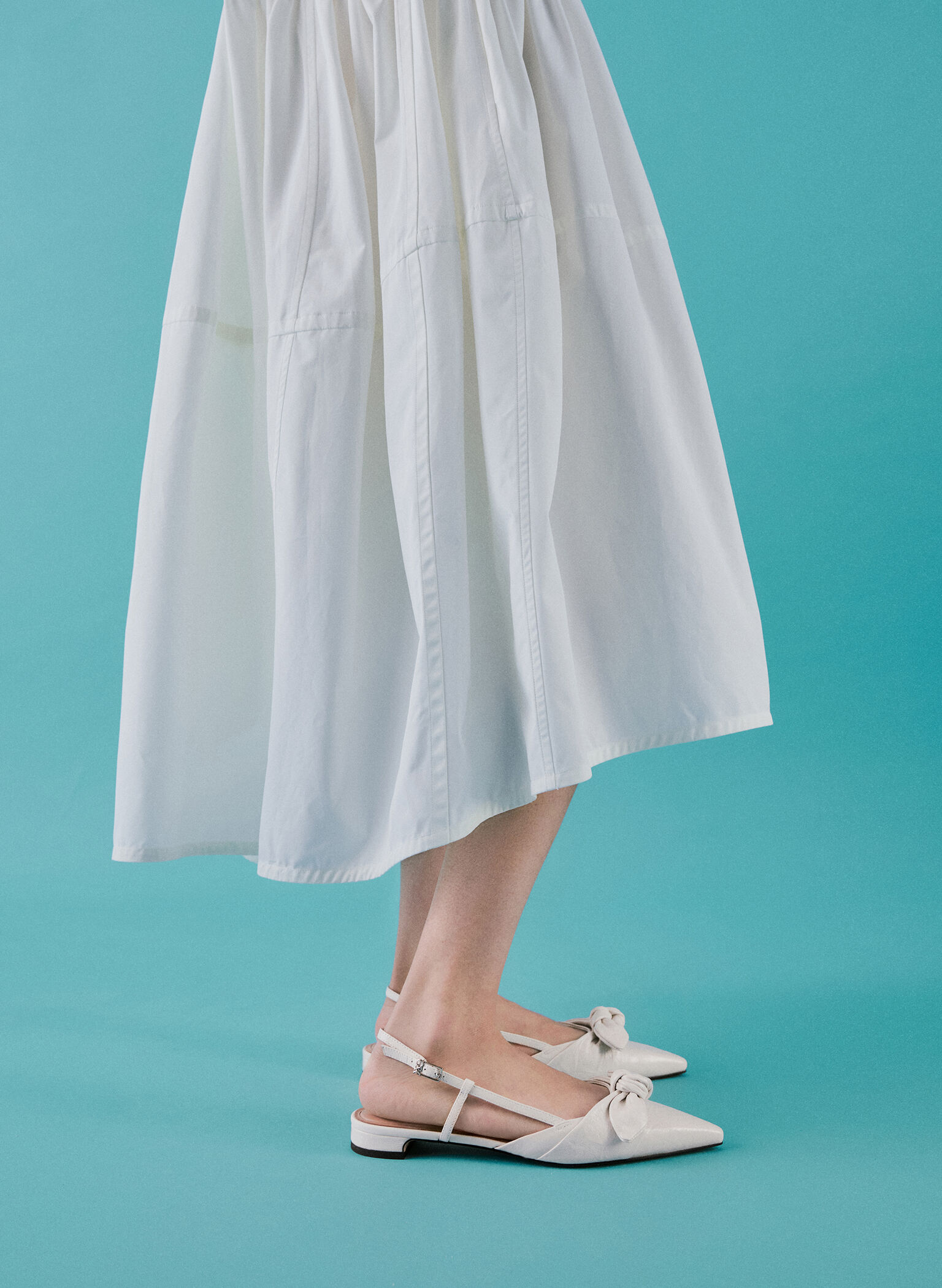 Jayce Leather Crinkle-Effect Knot-Bow Slingback Flats, White, hi-res