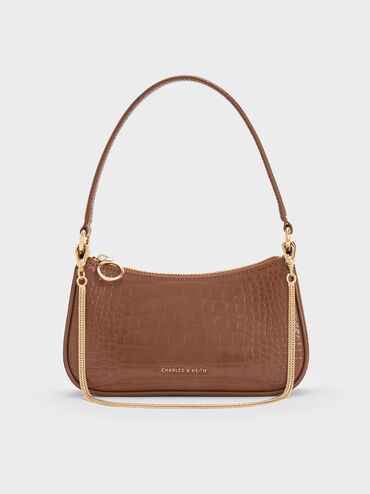 Elspeth Croc-Effect Chain-Link Shoulder Bag, Chocolate Croco, hi-res