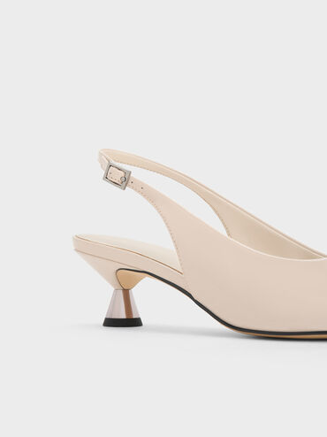 Patent Spool Heel Slingback Pumps, Nude, hi-res