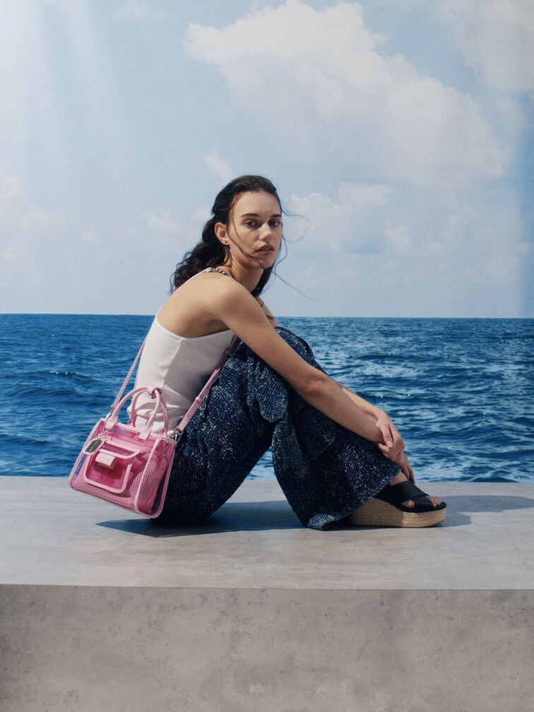Norah See-Through Mesh Tote Bag, Bubble Gum Pink, hi-res