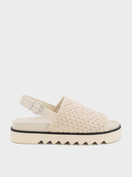Crochet & Leather Slingback Sandals, Chalk, hi-res