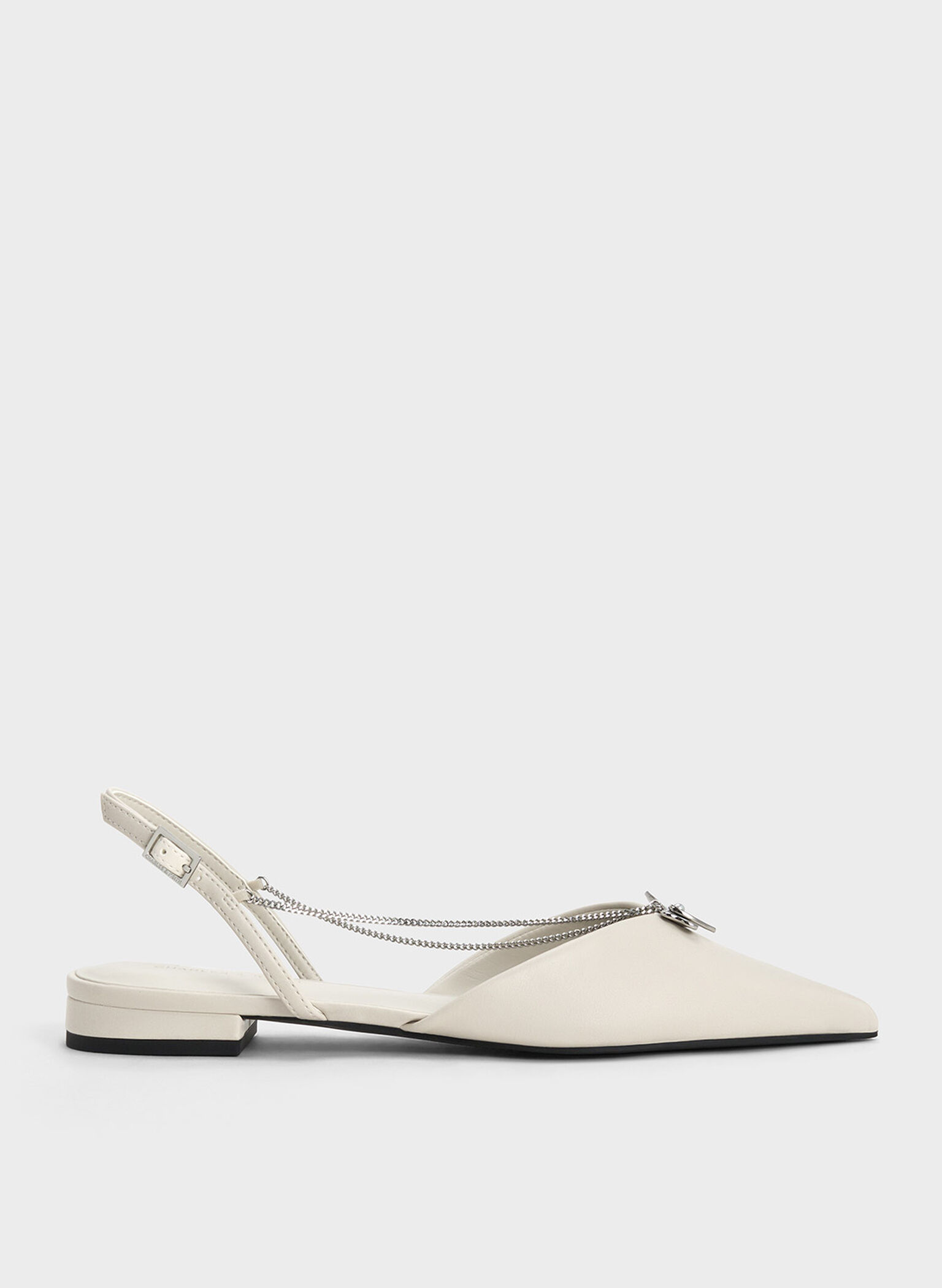 Flower-Accent Chain-Link Slingback Flats, Chalk, hi-res