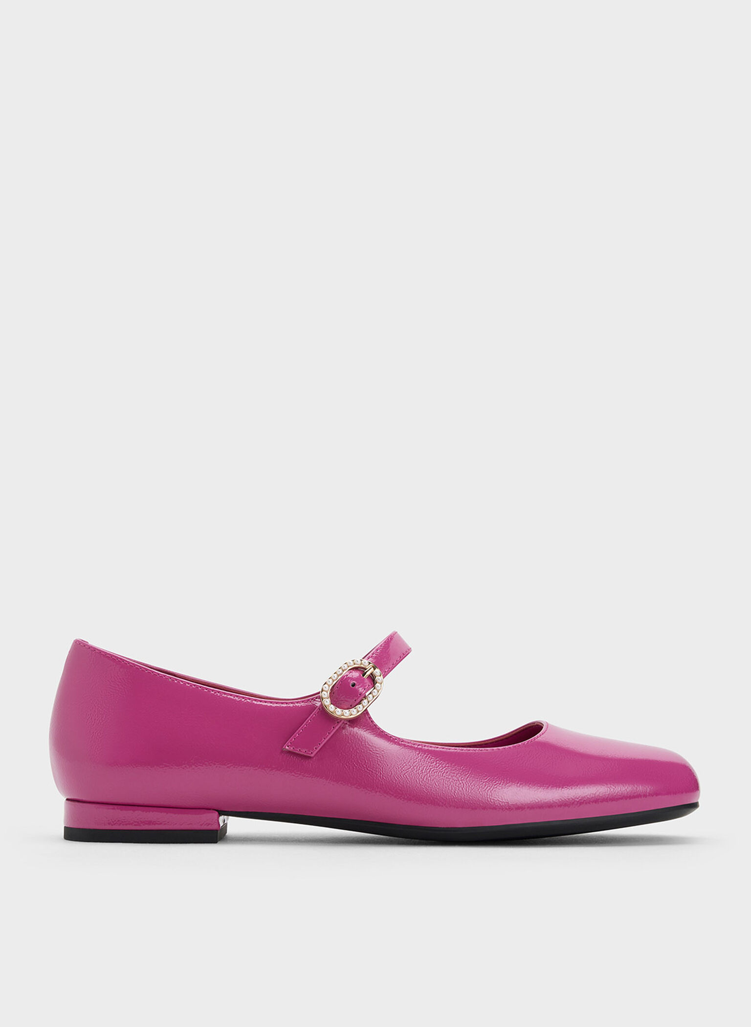 Patent Crinkle-Effect Pearl-Buckle Mary Janes, Fuchsia, hi-res