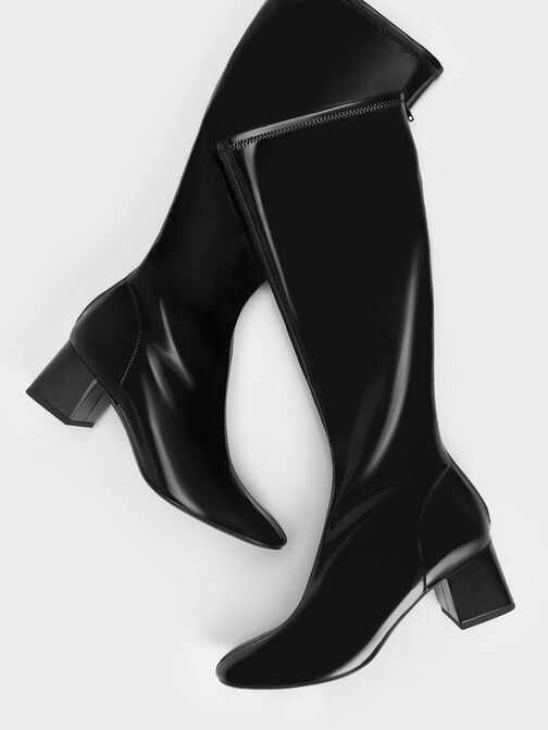 Patent Block Heel Knee Boots, Black Patent, hi-res