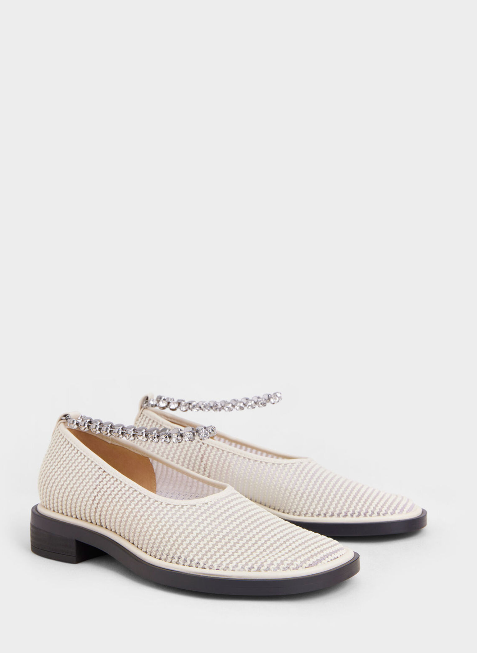 Gem Ankle-Strap Knit & Mesh Shoes, Chalk, hi-res