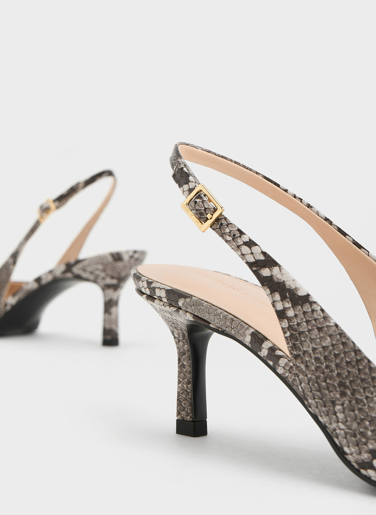 Leslie Snake-Print Metallic-Accent Slingback Pumps, Animal Print Natural, hi-res