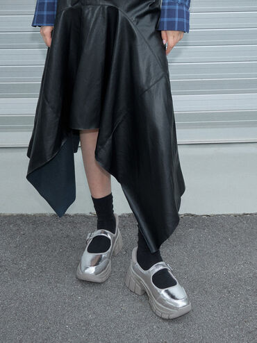 Yunna Metallic Leather & Recycled Fabric Mary Jane Sneakers, Silver, hi-res