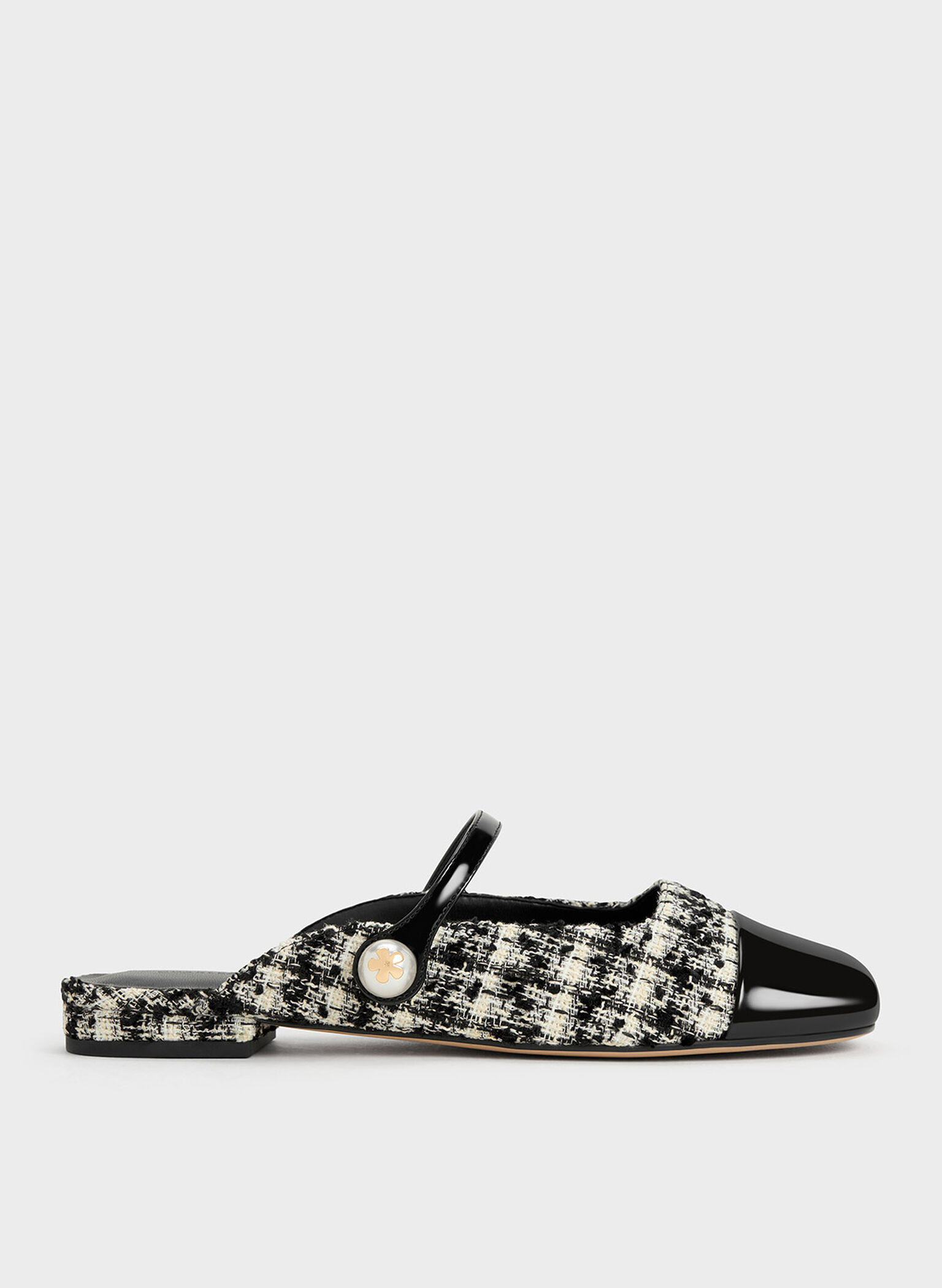 Aeryn Tweed Pearl Embellished Flat Mules, Black Textured, hi-res