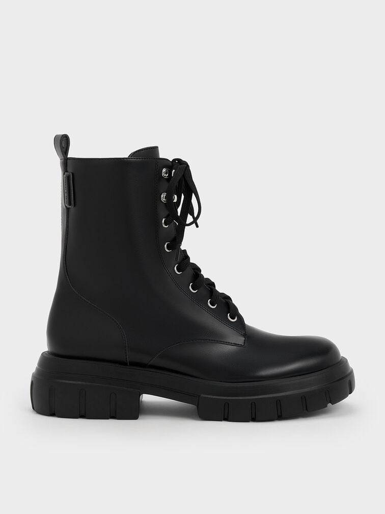 Lace-Up Ankle Boots, Black, hi-res