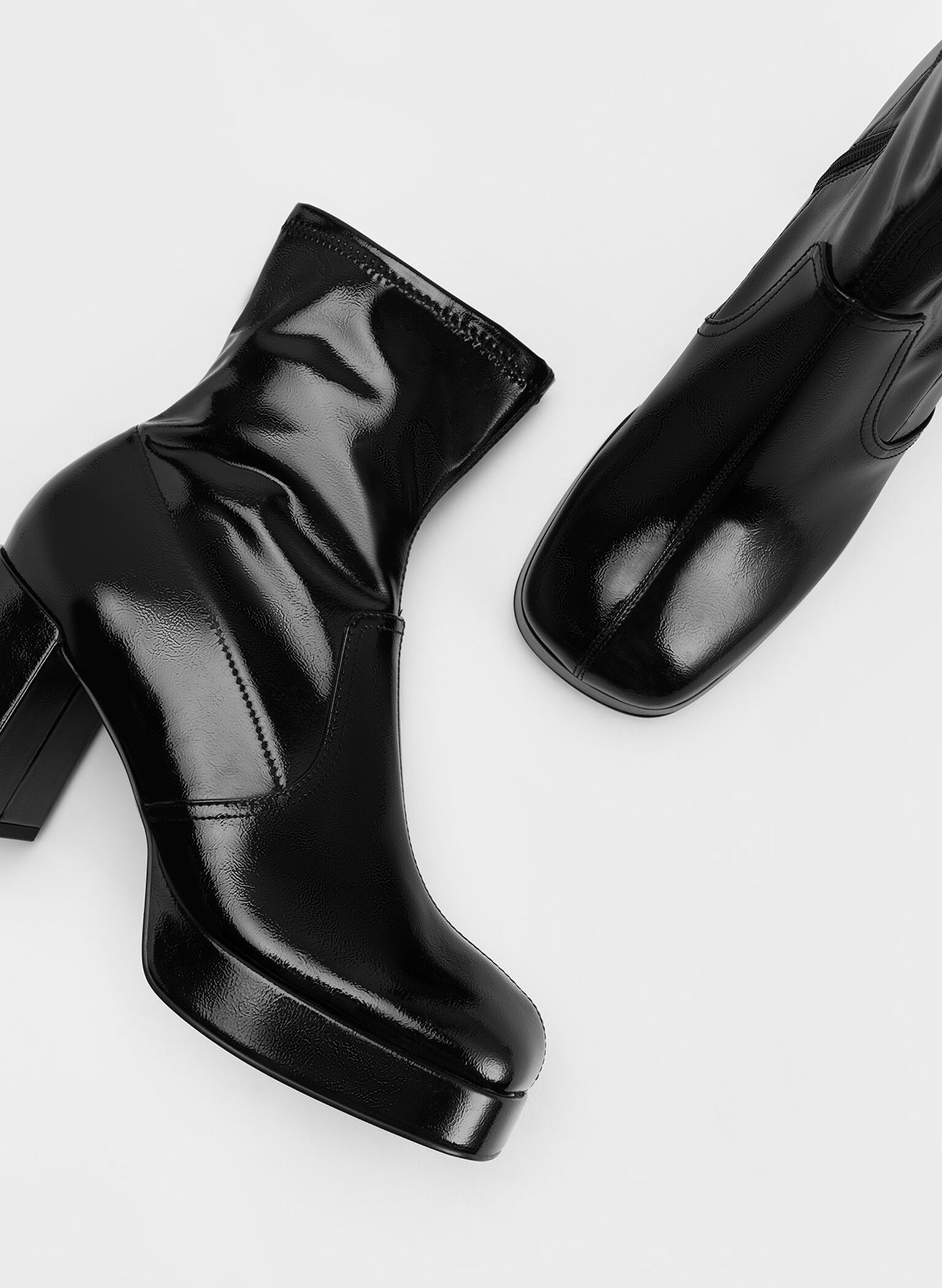 Patent Crinkle-Effect Block-Heel Boots, Black Patent, hi-res