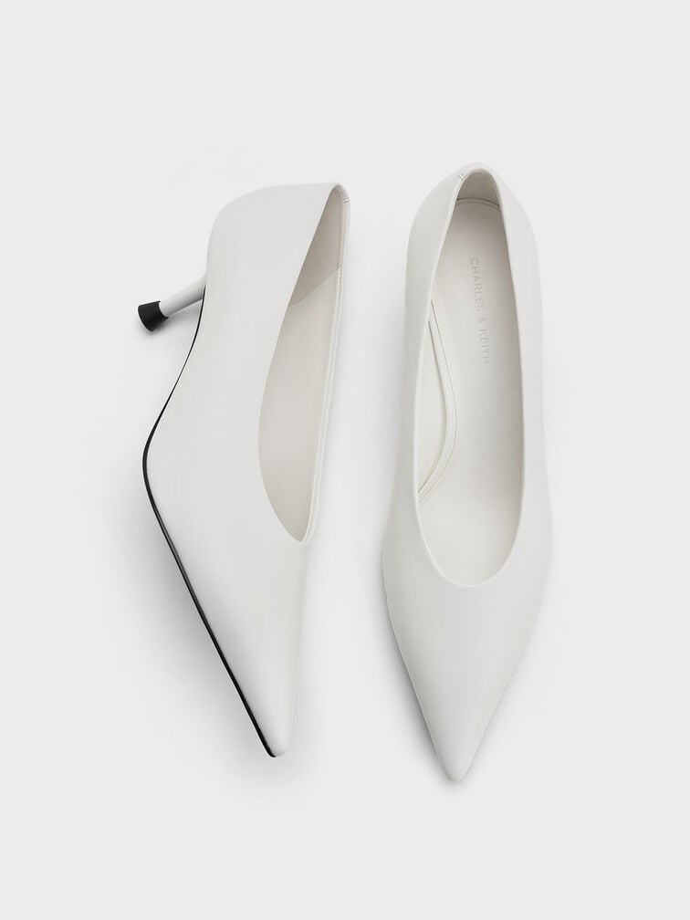 Pointed-Toe Kitten-Heel Pumps, White, hi-res