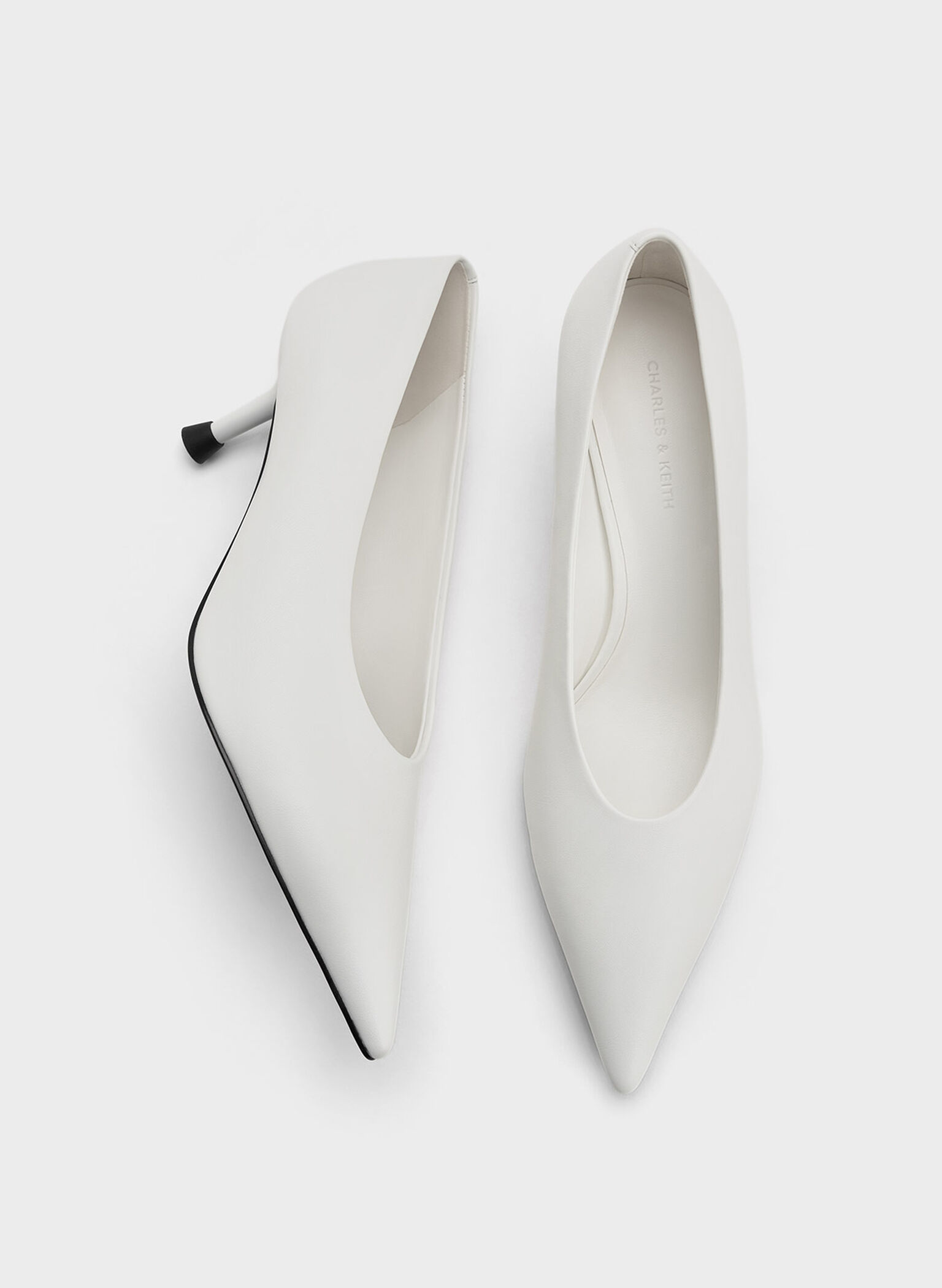 Pointed-Toe Kitten-Heel Pumps, White, hi-res