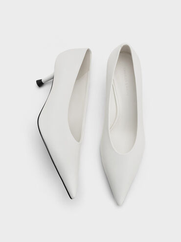 Pointed-Toe Kitten-Heel Pumps, White, hi-res