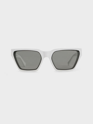 Recycled Acetate Angular Sunglasses, White, hi-res