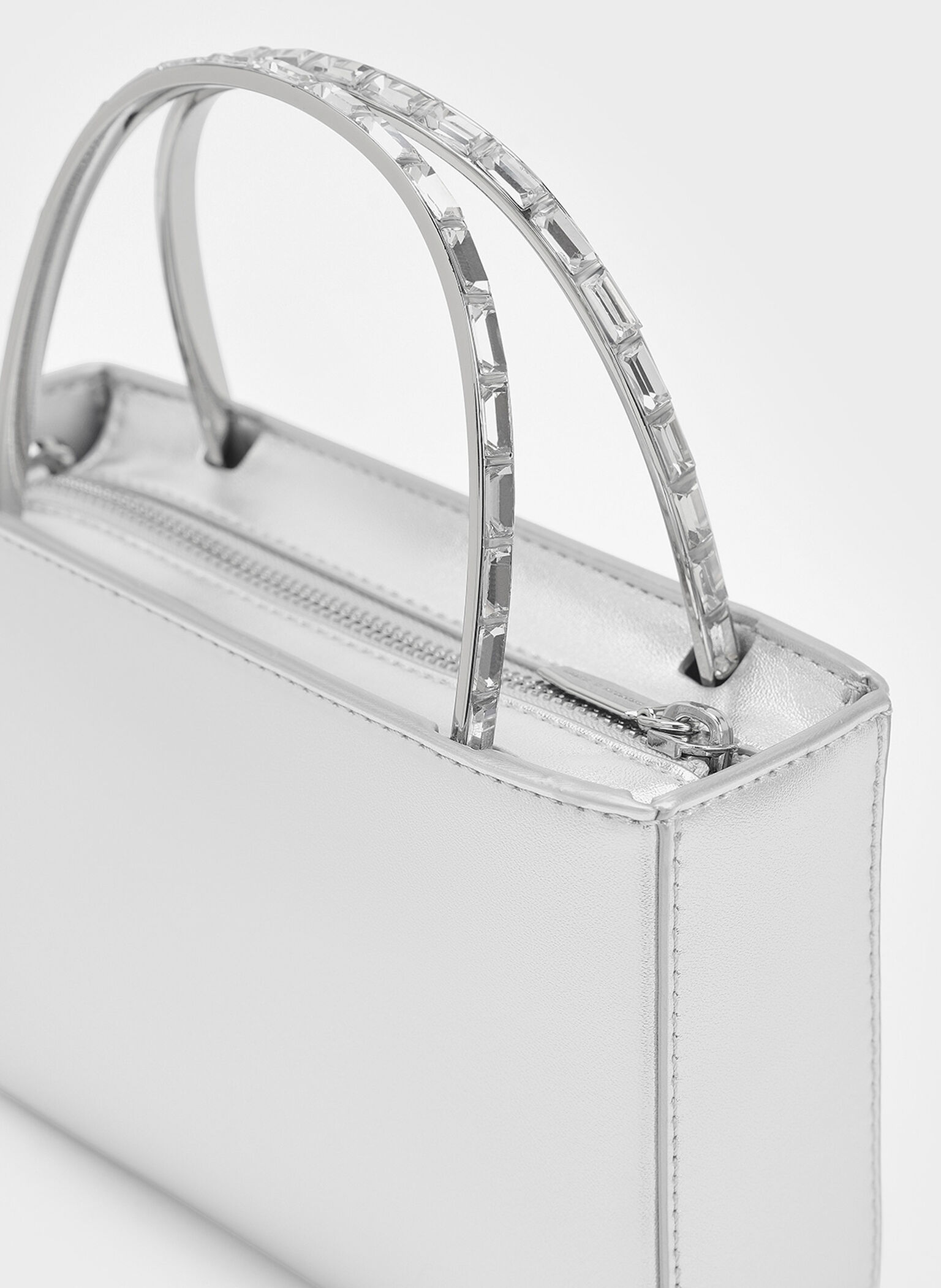 Satin Crystal-Embellished Top Handle Bag, Dusk Silver, hi-res