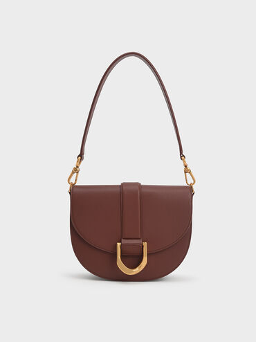 Gabine Leather Saddle Bag, Brown, hi-res