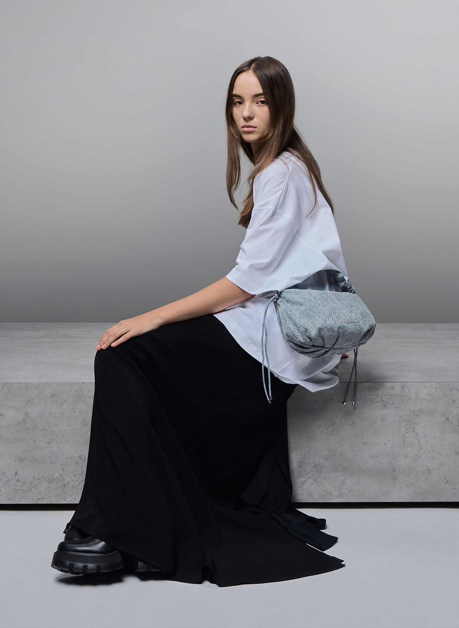 Maisy Denim Ruched-Handle Hobo Bag, Denim Blue, hi-res
