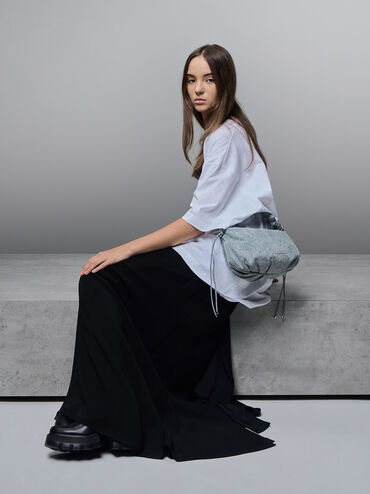 Maisy Denim Ruched-Handle Hobo Bag, Denim Blue, hi-res
