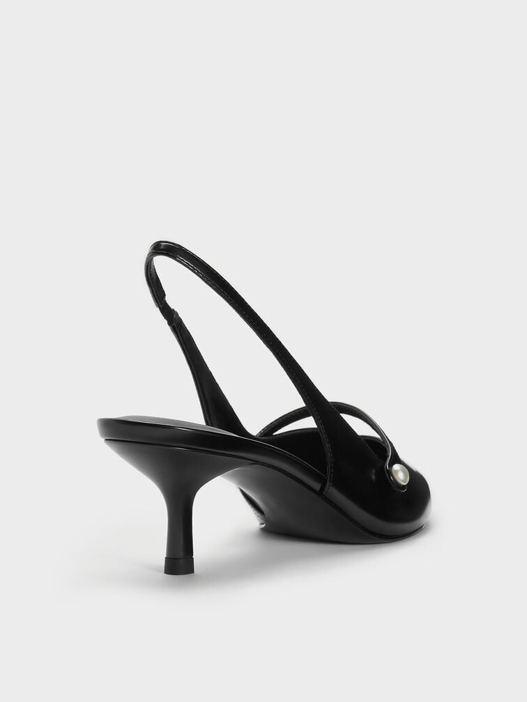 Helena Pearl-Buckle Slingback Kitten Heels, Black Box, hi-res