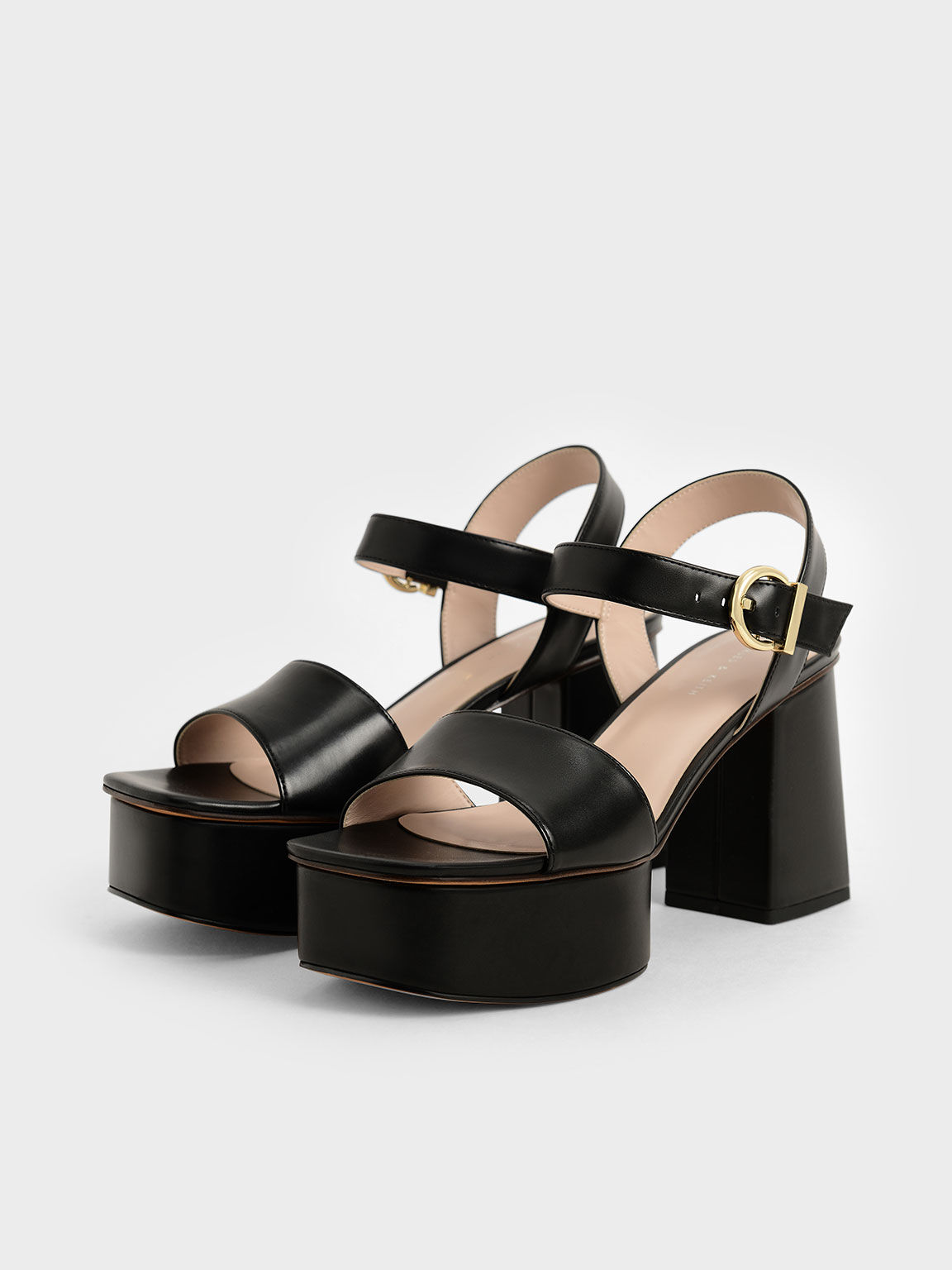 Ankle Strap Platform Sandals, Black, hi-res
