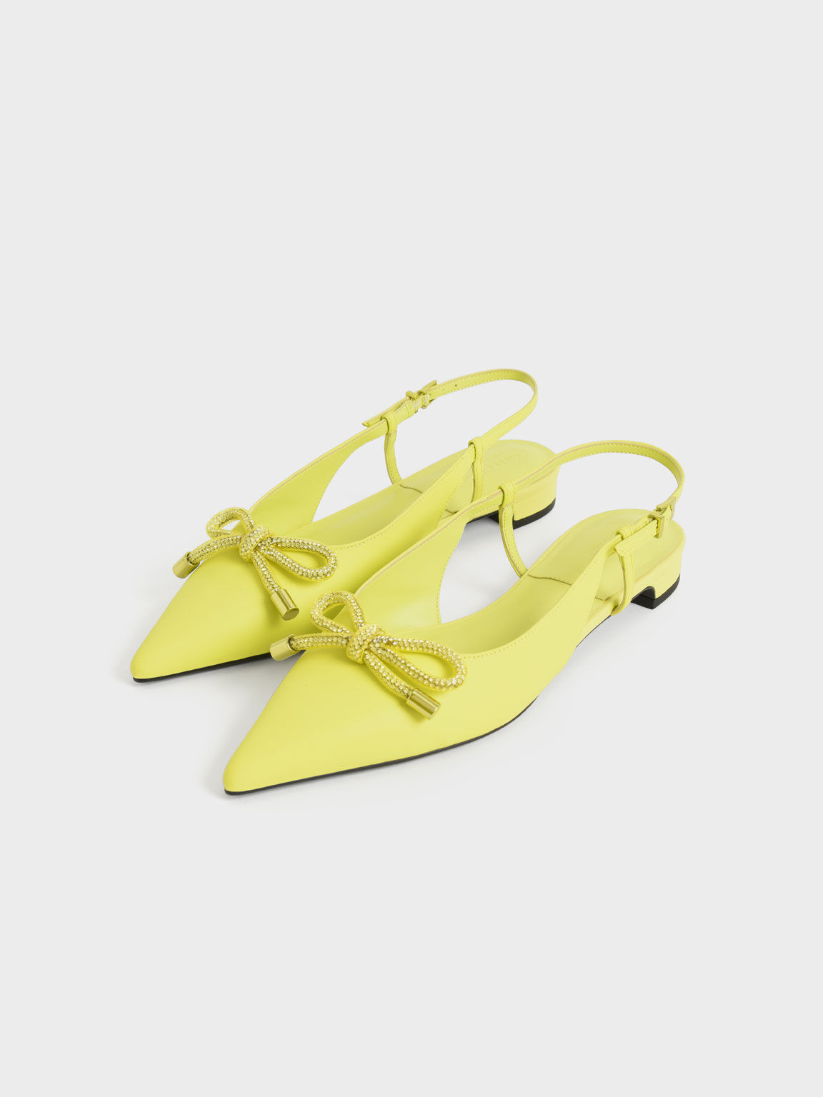 Gem Embellished Bow Tie Slingback Flats Yellow