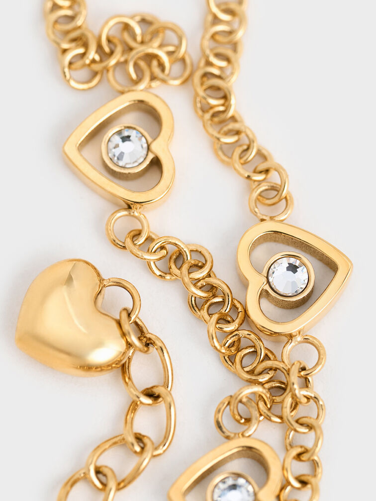 Malorie Crystal Heart Bracelet, Gold, hi-res