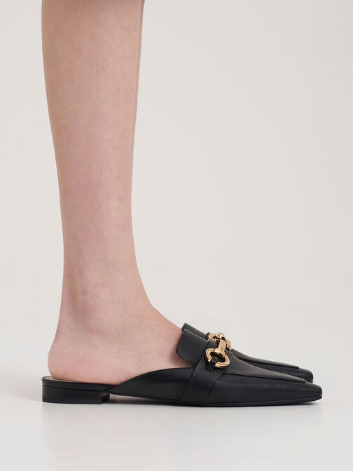 Metallic Accent Tapered Flat Mules, Black, hi-res