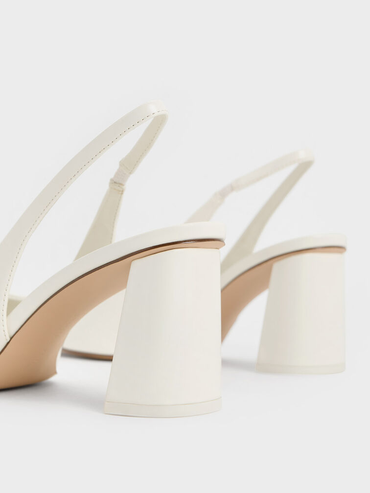 Teagan Elastane Trapeze Heel Slingback Pumps, White, hi-res