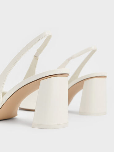 Teagan Elastane Trapeze Heel Slingback Pumps, White, hi-res