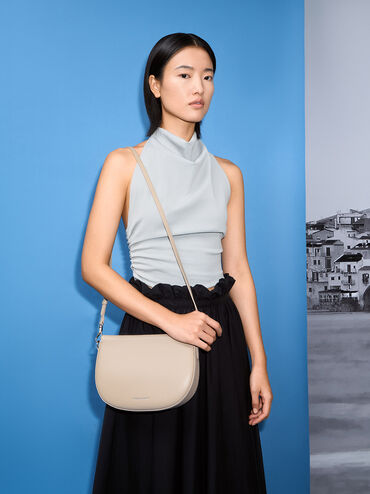 Elora Curved Top Handle Bag, Taupe, hi-res