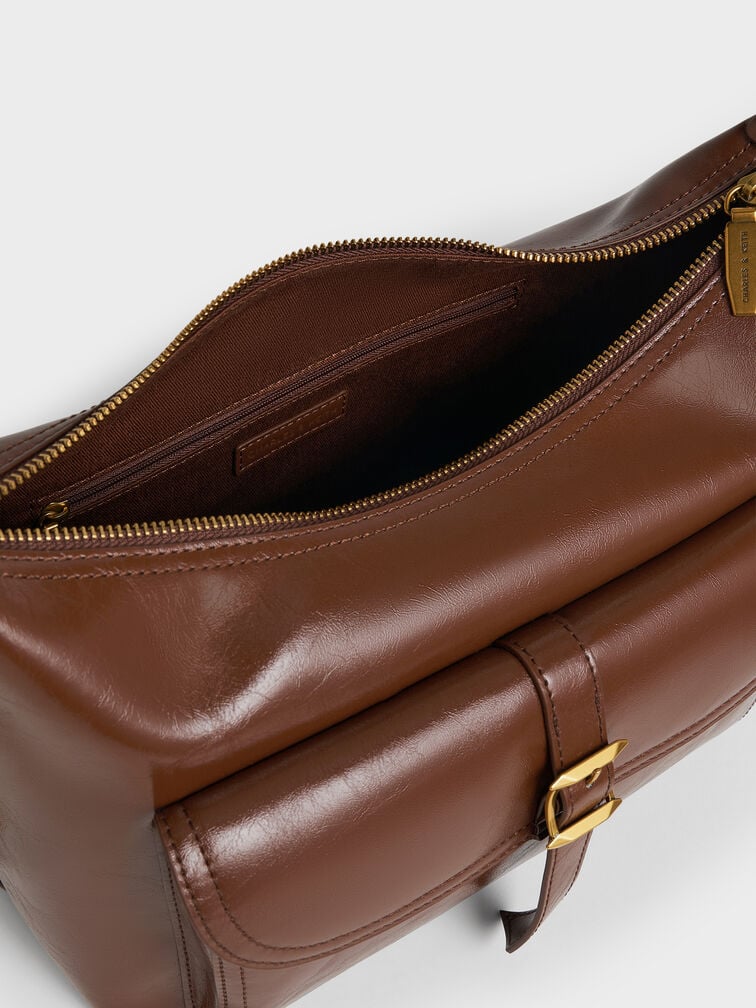 Bryna Belted Hobo Bag, Dark Brown, hi-res