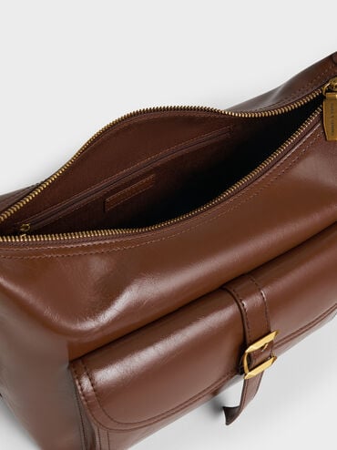 Bryna Belted Hobo Bag, Dark Brown, hi-res
