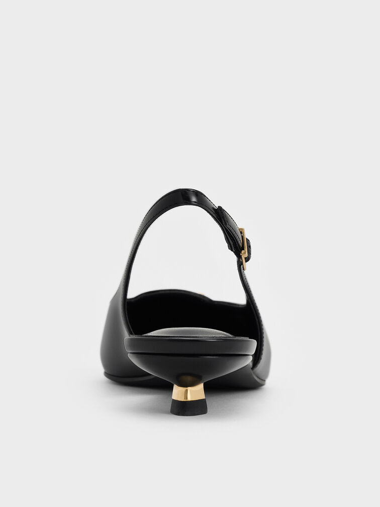 Metallic-Accent Kitten-Heel Slingback Pumps, Black Box, hi-res