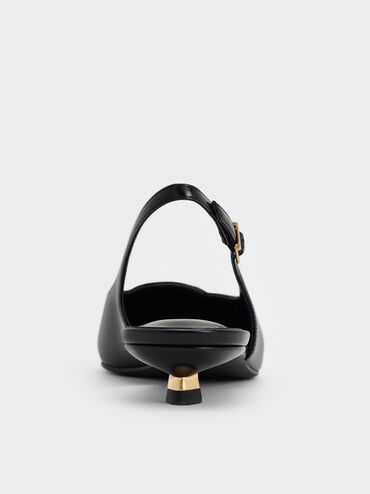 Metallic-Accent Kitten-Heel Slingback Pumps, Black Box, hi-res