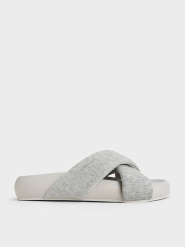 Lumi Textured Crossover-Strap Slide Sandals, Light Grey, hi-res