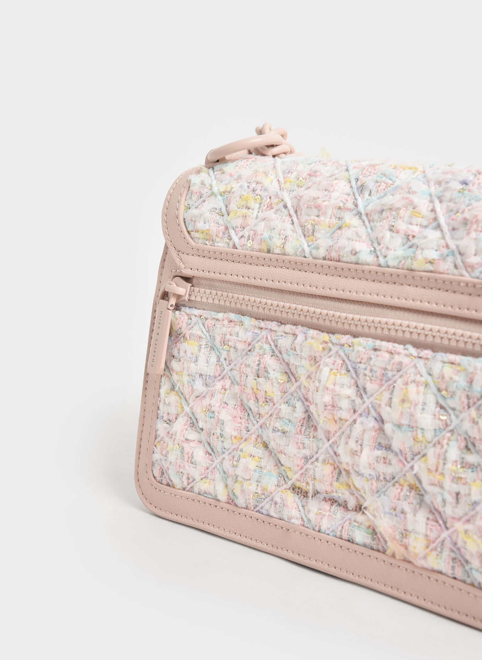 Micaela Tweed Quilted Chain Bag, Light Pink, hi-res