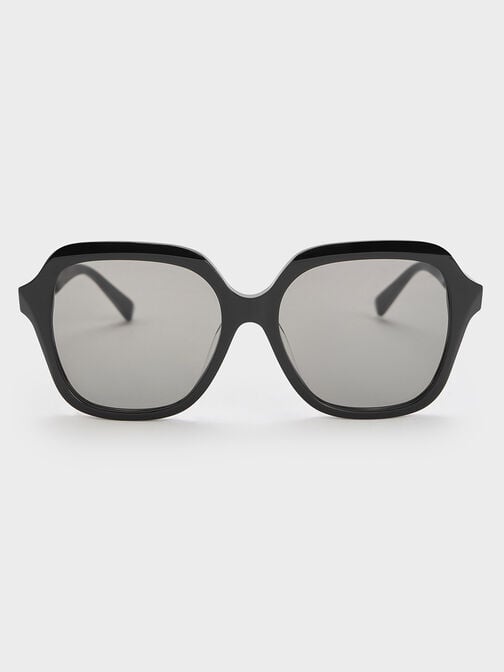 Recycled Acetate Wide-Square Sunglasses, Black, hi-res
